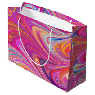 Grand Sac Cadeau Trippy rose et orange design Tourbillonnant