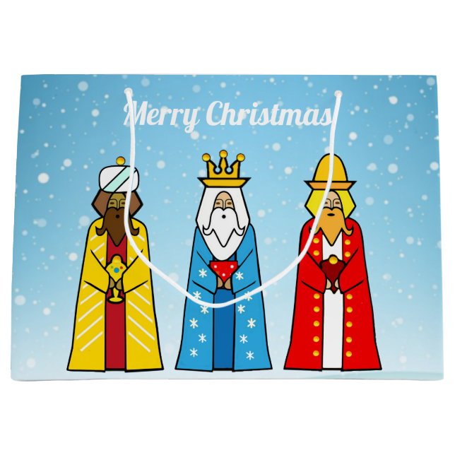 Grand Sac Cadeau Trois hommes sages en bleu clair (Devant)