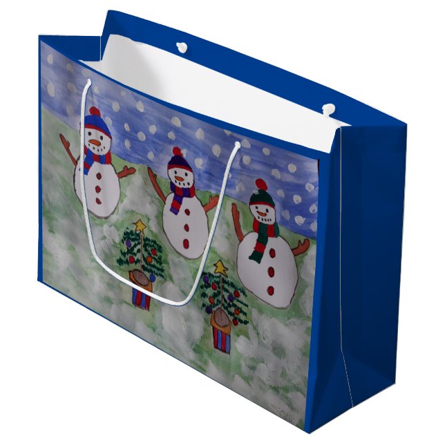 Grand Sac Cadeau Trois motoneiges de Noël (Devant Angle)