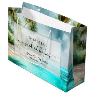 Grand Sac Cadeau Tropical Plage Aquarelle Demoiselle d'Honneur Mari