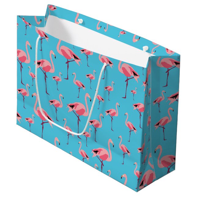 Grand Sac Cadeau Tropical Summer Pink Flamingo Pattern (Devant Angle)