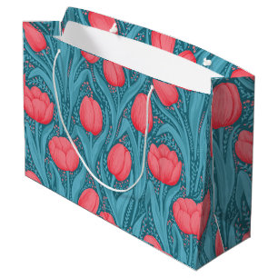 Grand Sac Cadeau Tulipes en bleu et rouge