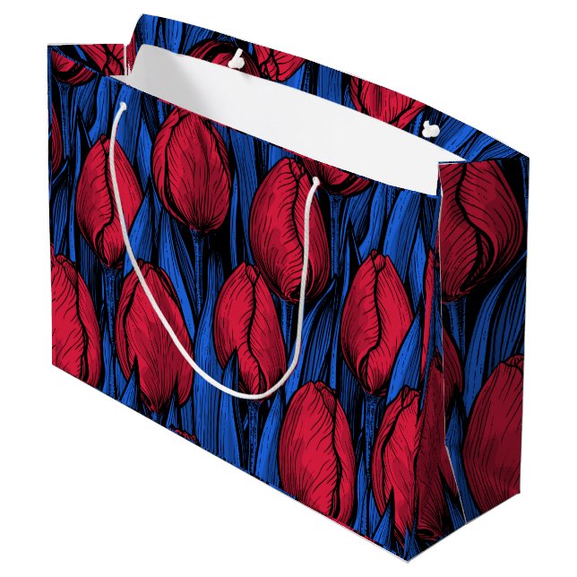 Grand Sac Cadeau Tulipes en rouge et bleu (Dos Angle)