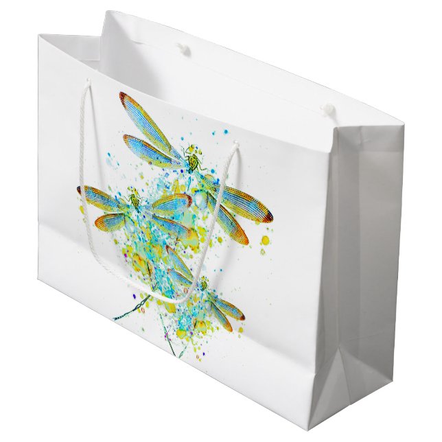 Grand Sac Cadeau Turquoise éclaboussure de libellule (Devant Angle)