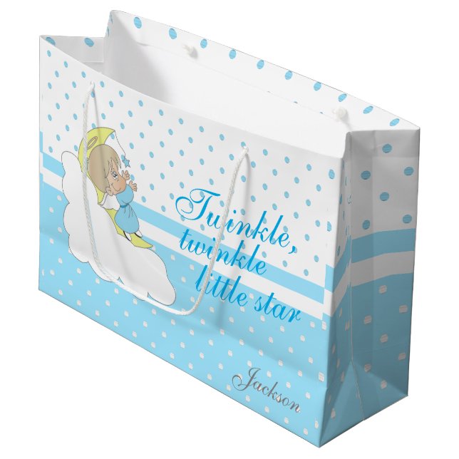 Grand Sac Cadeau Twinkle, Twinkle Little Star - Baby Blue (Devant Angle)