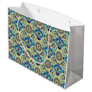 Grand Sac Cadeau Un design textile symétrique, bleu ou