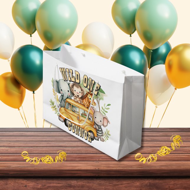 Grand Sac Cadeau Un garçon sauvage anniversaire animaux safari (Créateur téléchargé)