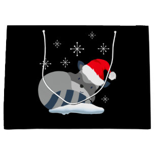 Grand Sac Cadeau Un joli raton laveur dans la neige, Joyeux Noël