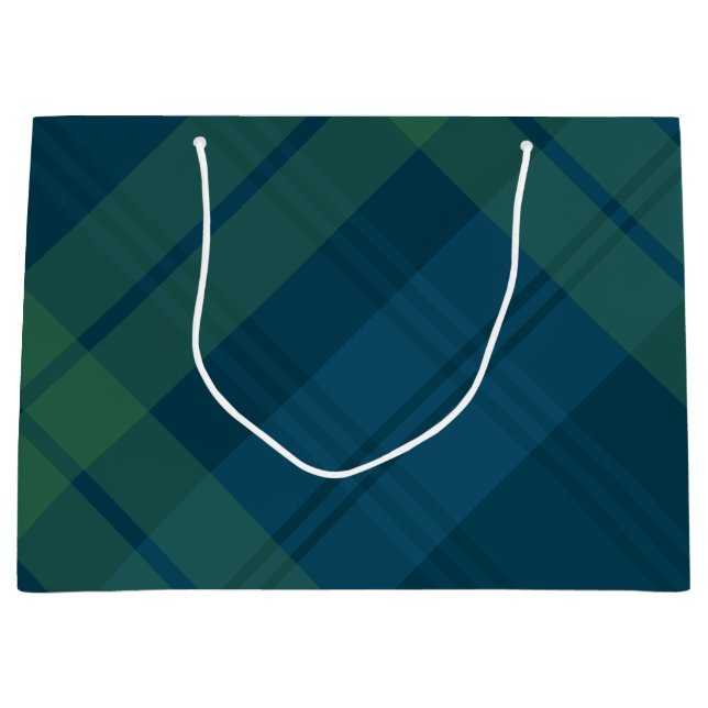 Grand Sac Cadeau Vacances classiques plaid bleu vert Noël (Devant)