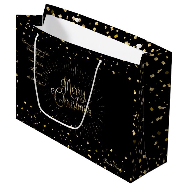 Grand Sac Cadeau Vacances d'hiver Souhaite XMAS Luxe personnalisé (Devant Angle)