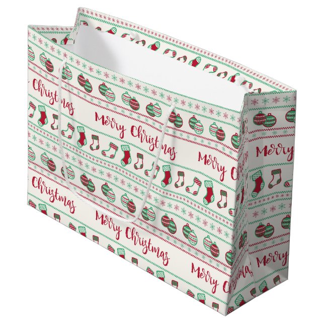 Grand Sac Cadeau Vacances Motif de Noël moche (Devant Angle)