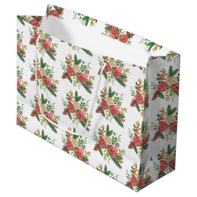 Grand Sac Cadeau Vacances Roses Aquarelle (Devant Angle)