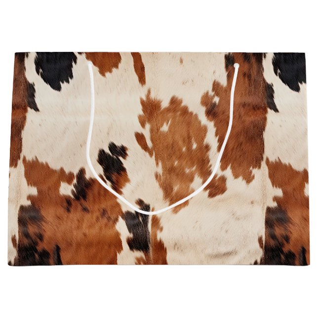 Grand Sac Cadeau Vache blanche noire Brown occidentale (Devant)