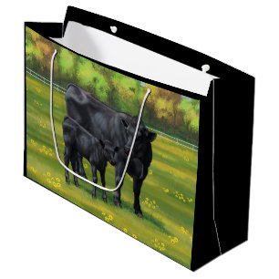 Grand Sac Cadeau Vache d'Angus noir et veau mou en pâturage d'été