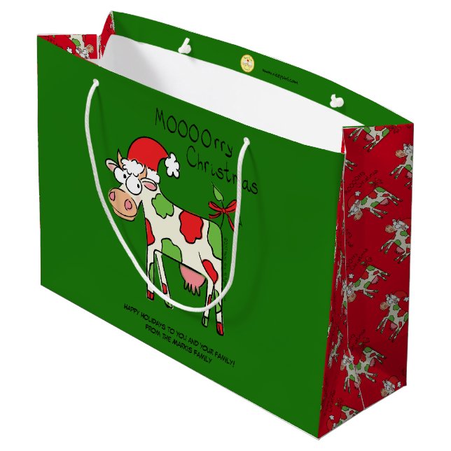 Grand Sac Cadeau Vache Drôle Caricature Noël (Dos Angle)