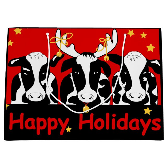 Grand Sac Cadeau Vaches de Noël (Devant)