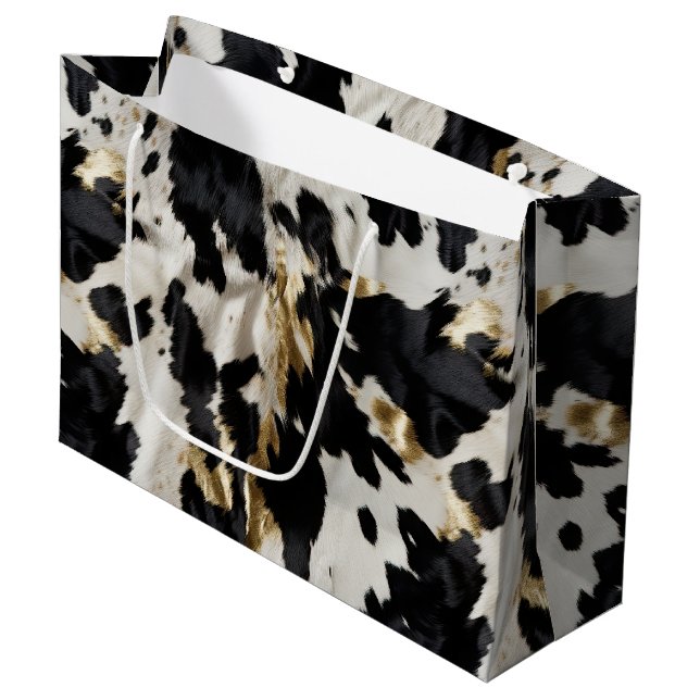 Grand Sac Cadeau Vachette blanche noire (Devant Angle)
