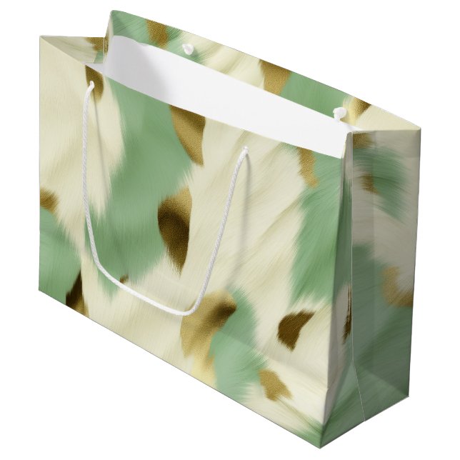 Grand Sac Cadeau Vachette blanche verte à la menthe (Devant Angle)