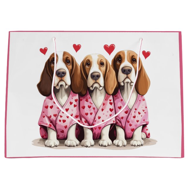 Grand Sac Cadeau Valentines Day Basset Hound Dogs (Devant)