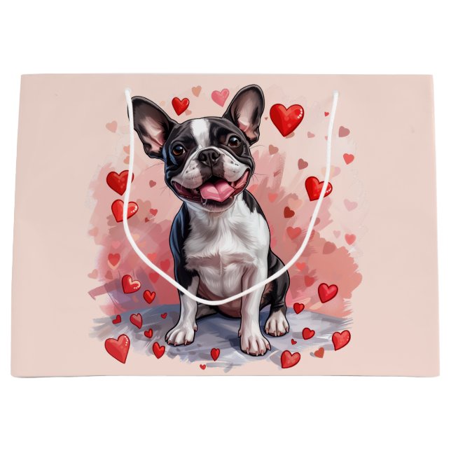 Grand Sac Cadeau Valentines Day Boston Terrier Dog (Devant)