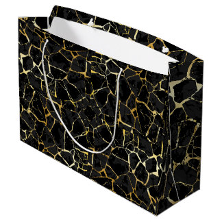 Grand Sac Cadeau Veine d'or Kintsugi noir