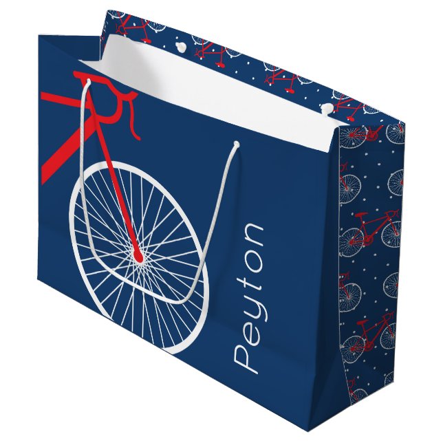 Grand Sac Cadeau Vélo rouge et blanc (Devant Angle)
