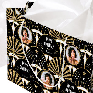 Grand Sac Cadeau Ventilateur Art déco Anniversaire Faux Parties sci