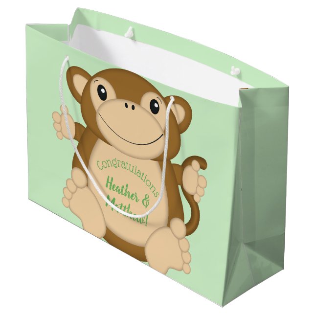 Grand Sac Cadeau Vert Baby shower singe (Dos Angle)