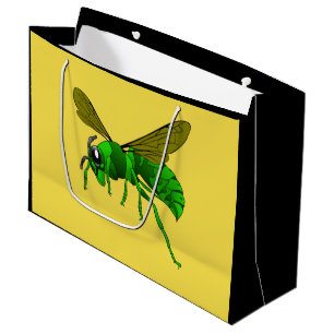 Grand Sac Cadeau Vert de bande dessinée et abeille de guêpe de