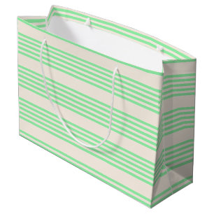 Grand Sac Cadeau Vert et beige cinq rayures motif
