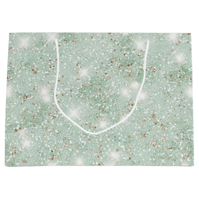 Grand Sac Cadeau Vert Menthe Faux Anniversaire Pailleté (Devant)