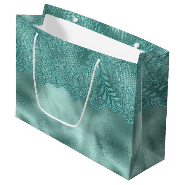 Grand Sac Cadeau Vert oeuf de Robin Lace Invitation Baby Shower (Devant Angle)