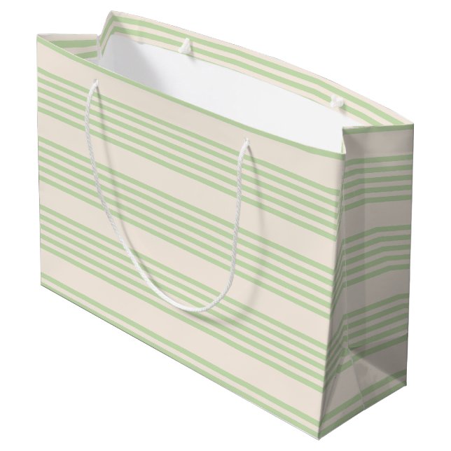 Grand Sac Cadeau Vert pâle et beige cinq rayures motif (Dos Angle)