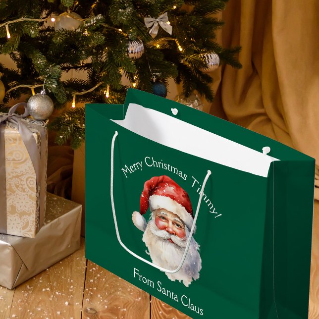 Grand Sac Cadeau Vert personnalisé du Père Noël Enfants Noël (Créateur téléchargé)