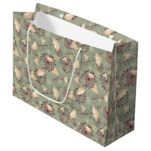 Grand Sac Cadeau vert rétro brun orange beau papillon