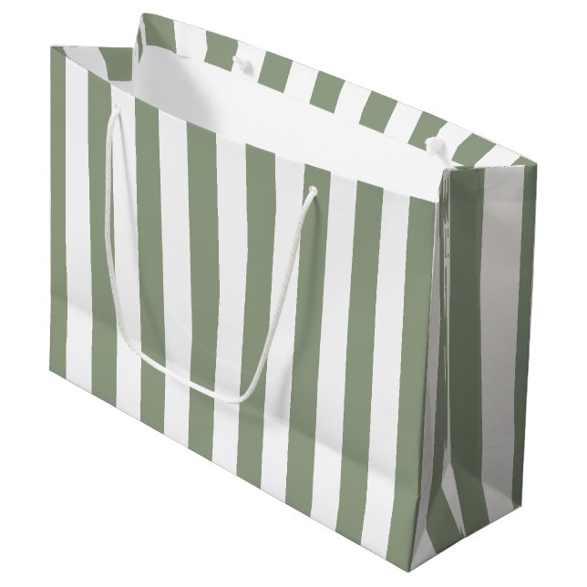 Grand Sac Cadeau Vert sauge et rayure blanche (Devant Angle)