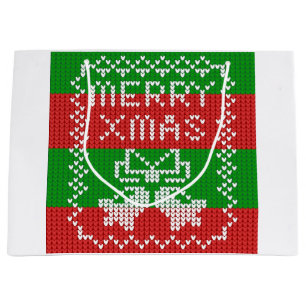 Grand Sac Cadeau Vilain pull motif sonnettes Joyeux fils Xmas