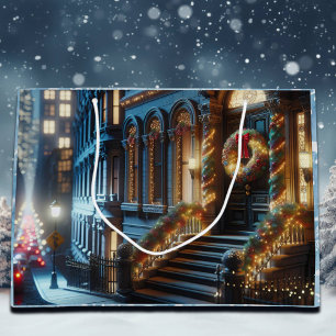Grand Sac Cadeau Ville Centre-ville Brownstone Building Noël