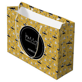 Grand Sac Cadeau Ville moderne Motif de Noël Jaune