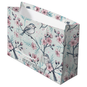 Grand Sac Cadeau Vintage Sakura Cerry Blossom & Bird Aesthétiquemen