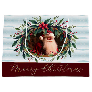 Grand Sac Cadeau Vintage Santa With Greenery