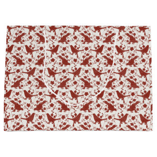 Grand Sac Cadeau Vintage Xmas Songbirds and Linen Florals (Red)