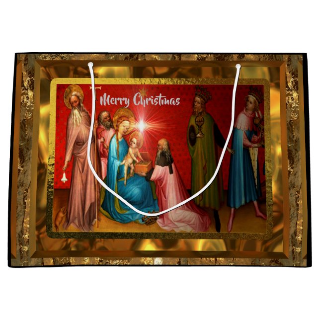 Grand Sac Cadeau Visiter le bébé Jésus Noël (Devant)