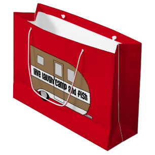 Grand Sac Cadeau "Vivant, rire, camp et poissons "