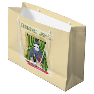 Grand Sac Cadeau Vœux de Noël Enfant Mignon & Chat Xmas