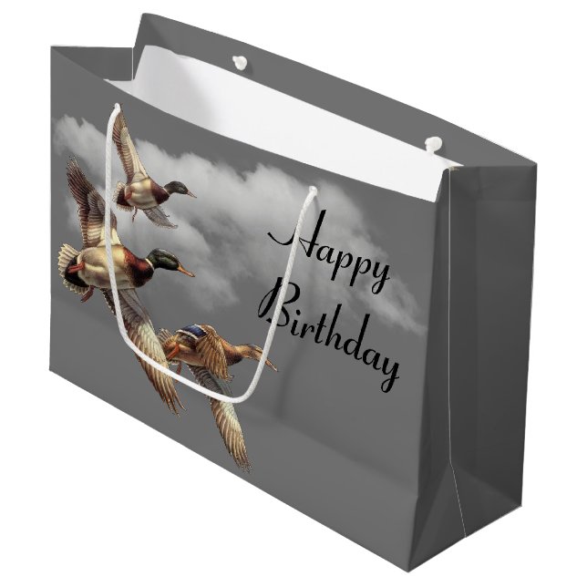 Grand Sac Cadeau Vol de canards de Mallard pour l'anniversaire (Devant Angle)