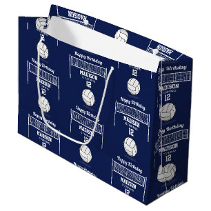 Grand Sac Cadeau Volleyball Ball & Net Marine Blue Anniversaire Nom