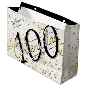 Grand Sac Cadeau Votre nom - 100 ans Centenaire Noir/Or