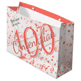 Grand Sac Cadeau Votre nom - 100 ans Centenarian Coral/Blanc