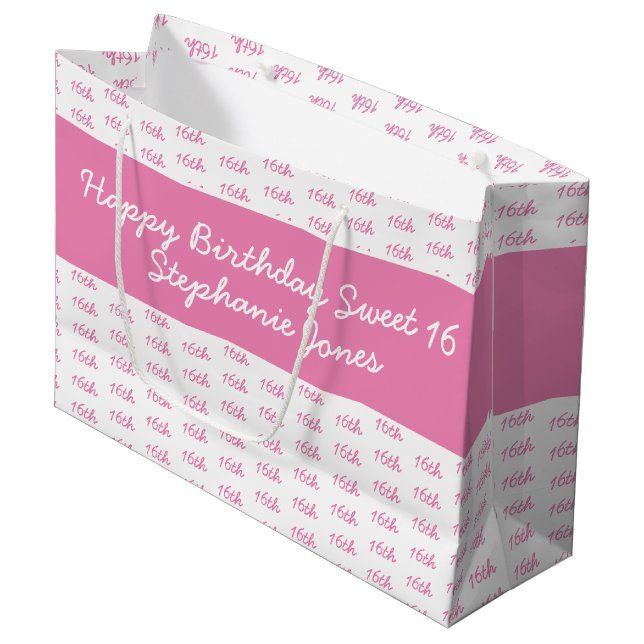 Grand Sac Cadeau Votre numéro d'âge Motif - rose et blanc (Devant Angle)